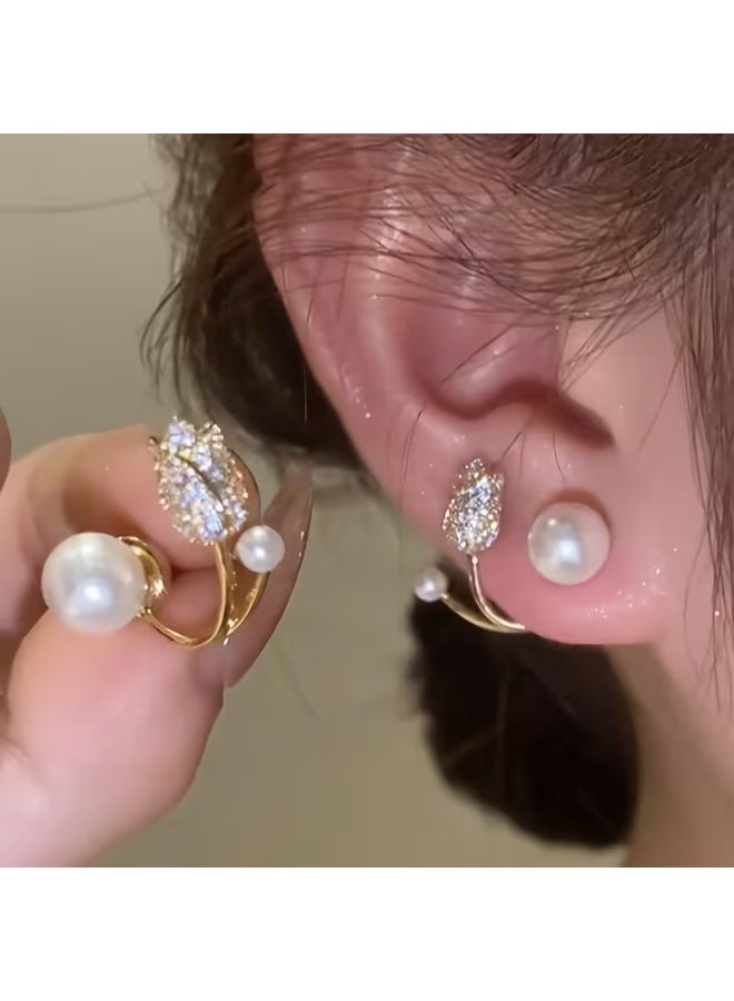 Ucanbe Tulip Pearl Stud Earrings | S925 Sterling Silver Needle | Elegant & Versatile for Women - Image 1